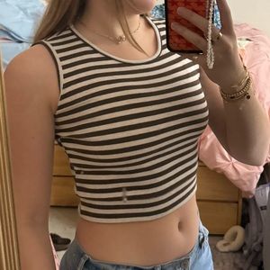 Zara Striped White Brown Tank